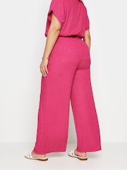 Yours Curve Pink Crinkle Plisse Trousers - Image 3 of 6
