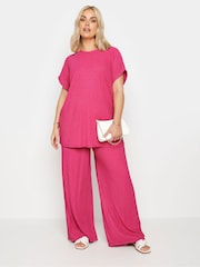 Yours Curve Pink Crinkle Plisse Trousers - Image 4 of 6
