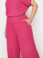 Yours Curve Pink Crinkle Plisse Trousers - Image 5 of 6