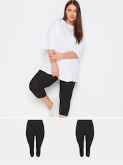 Yours Curve Black Cycling 2 Pack Leggings - Image 1 of 4