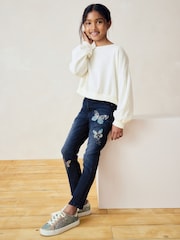 Blue Denim Butterfly Sequin Skinny Jeans (3-16yrs) - Image 2 of 8