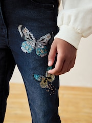 Blue Denim Butterfly Sequin Skinny Jeans (3-16yrs) - Image 4 of 8