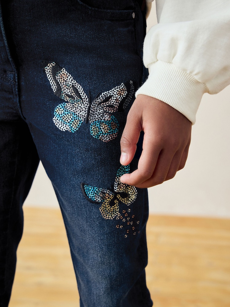 Blue Denim Butterfly Sequin Skinny Jeans (3-16yrs) - Image 4 of 8