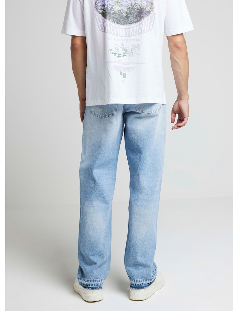 River Island Blue Loose Fit Washed 100% Cotton Jeans - Image 2 of 4