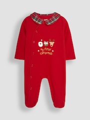 JoJo Maman Bébé Red My First Christmas Tartan Sleepsuit - Image 3 of 5