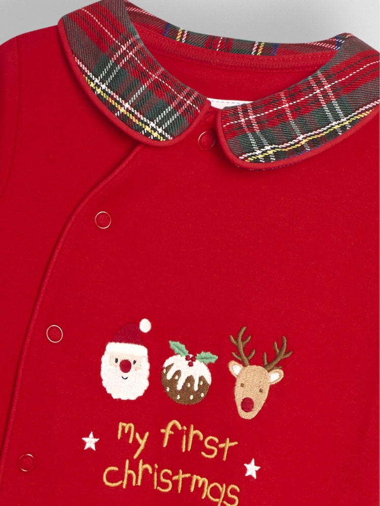 JoJo Maman Bébé Red My First Christmas Tartan Sleepsuit - Image 5 of 5