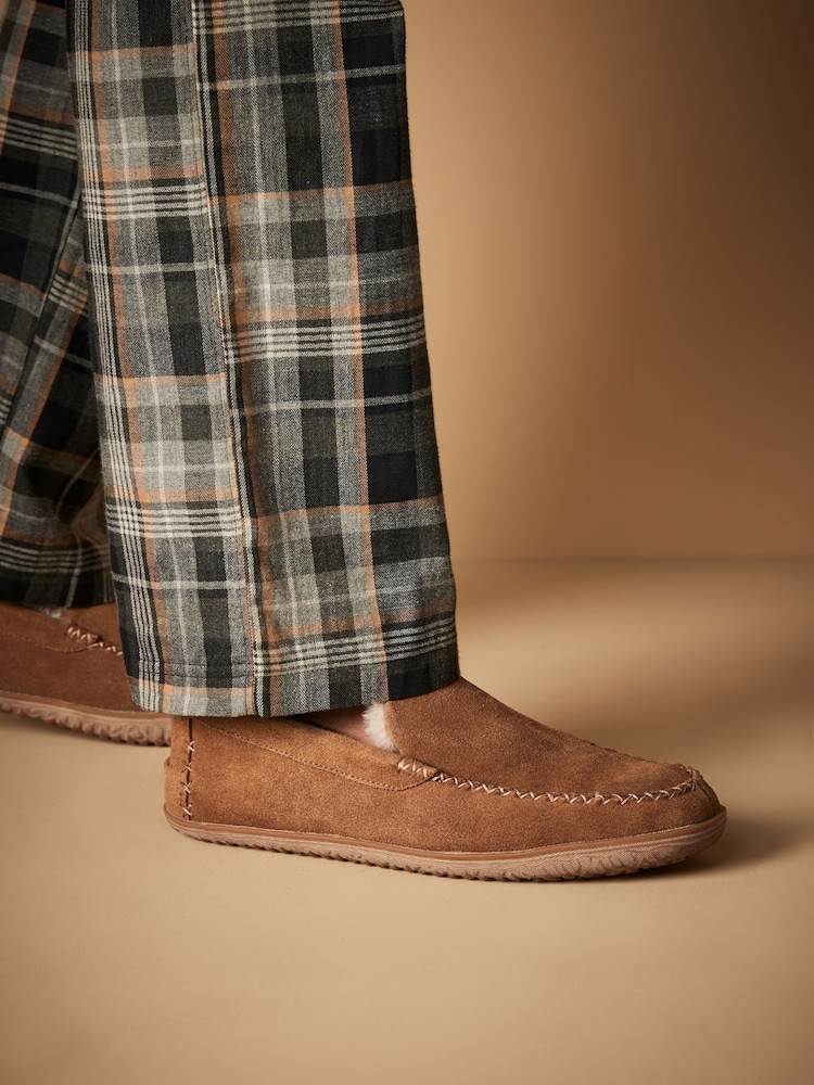 Taupe Brown Suede Moccasin Slippers - Image 1 of 6
