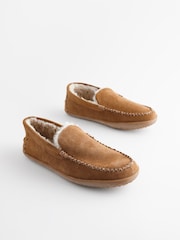 Taupe Brown Suede Moccasin Slippers - Image 2 of 6