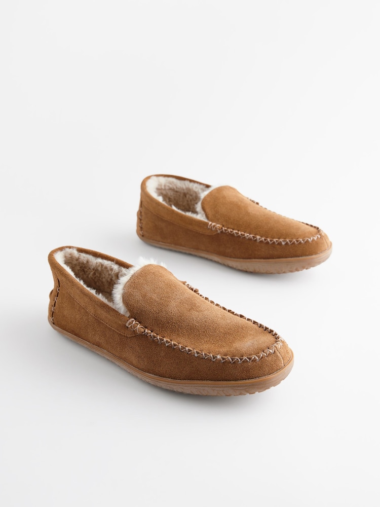 Taupe Brown Suede Moccasin Slippers - Image 2 of 6