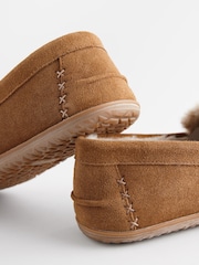 Taupe Brown Suede Moccasin Slippers - Image 4 of 6