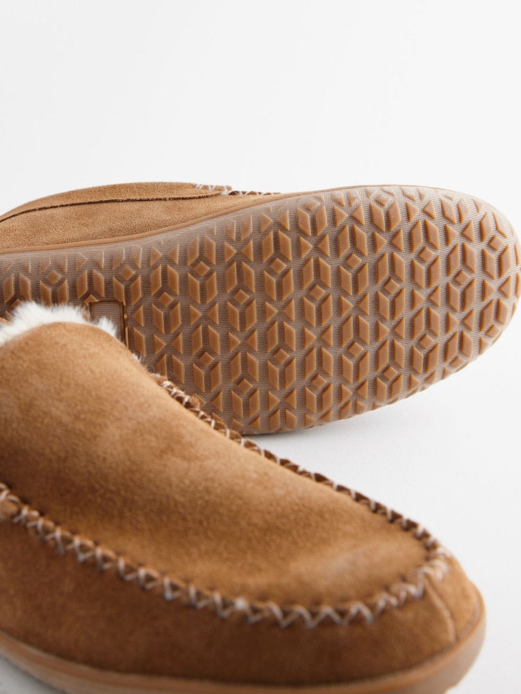 Taupe Brown Suede Moccasin Slippers - Image 6 of 6