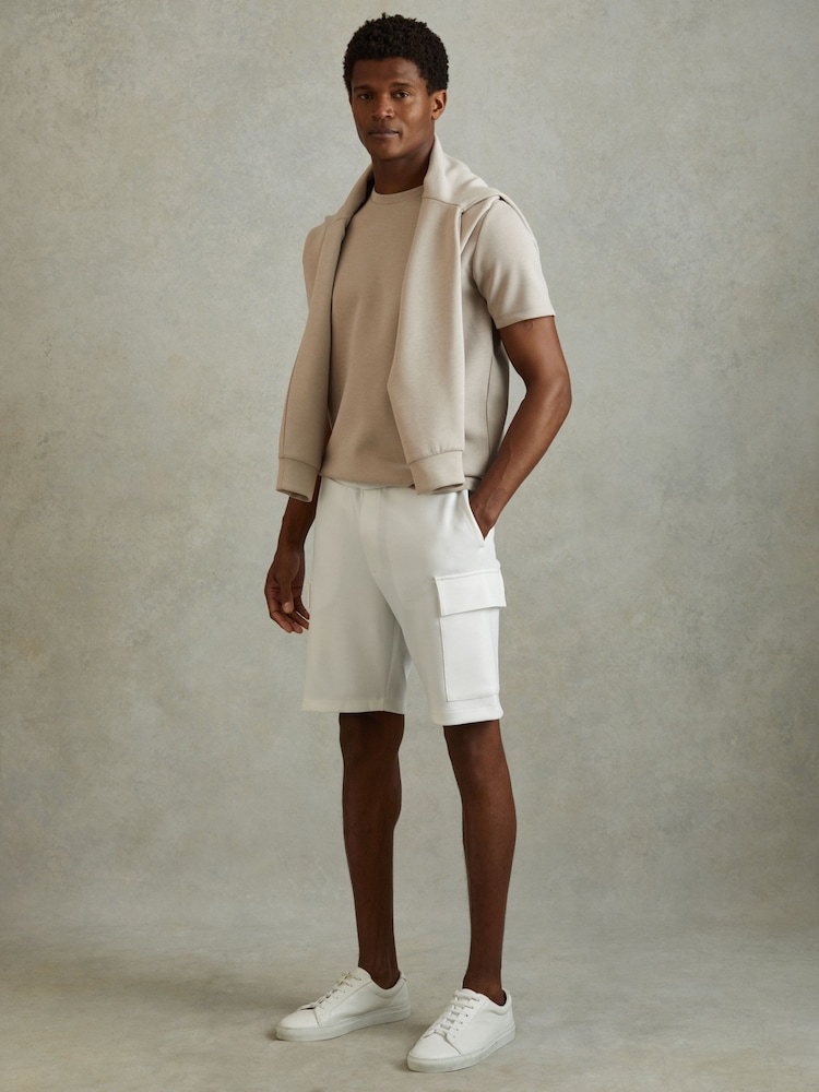 Reiss White Oliver Interlock Jersey Drawstring Shorts - Image 1 of 5 Reiss White Oliver Interlock Jersey Drawstring Shorts - Image 1 of 5
