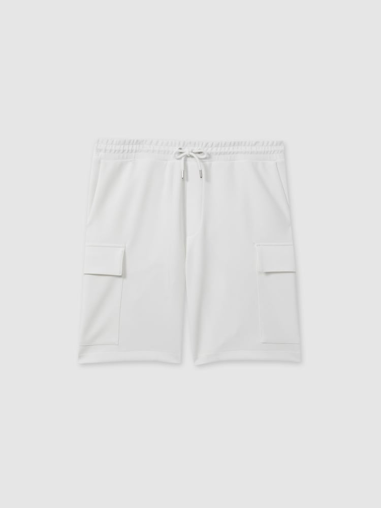 Reiss White Oliver Interlock Jersey Drawstring Shorts - Image 2 of 5 Reiss White Oliver Interlock Jersey Drawstring Shorts - Image 2 of 5