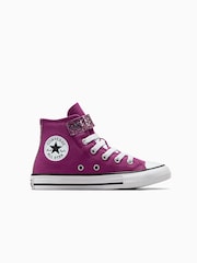 Converse Purple Chuck Taylor Glitter Strap 1V Junior Trainers - Image 1 of 7