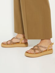 Dune London Brown Ledge Strappy Embellished Flatform Sandals - Image 1 of 6