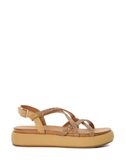 Dune London Brown Ledge Strappy Embellished Flatform Sandals - Image 3 of 6