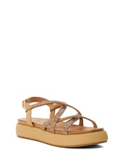Dune London Brown Ledge Strappy Embellished Flatform Sandals - Image 4 of 6