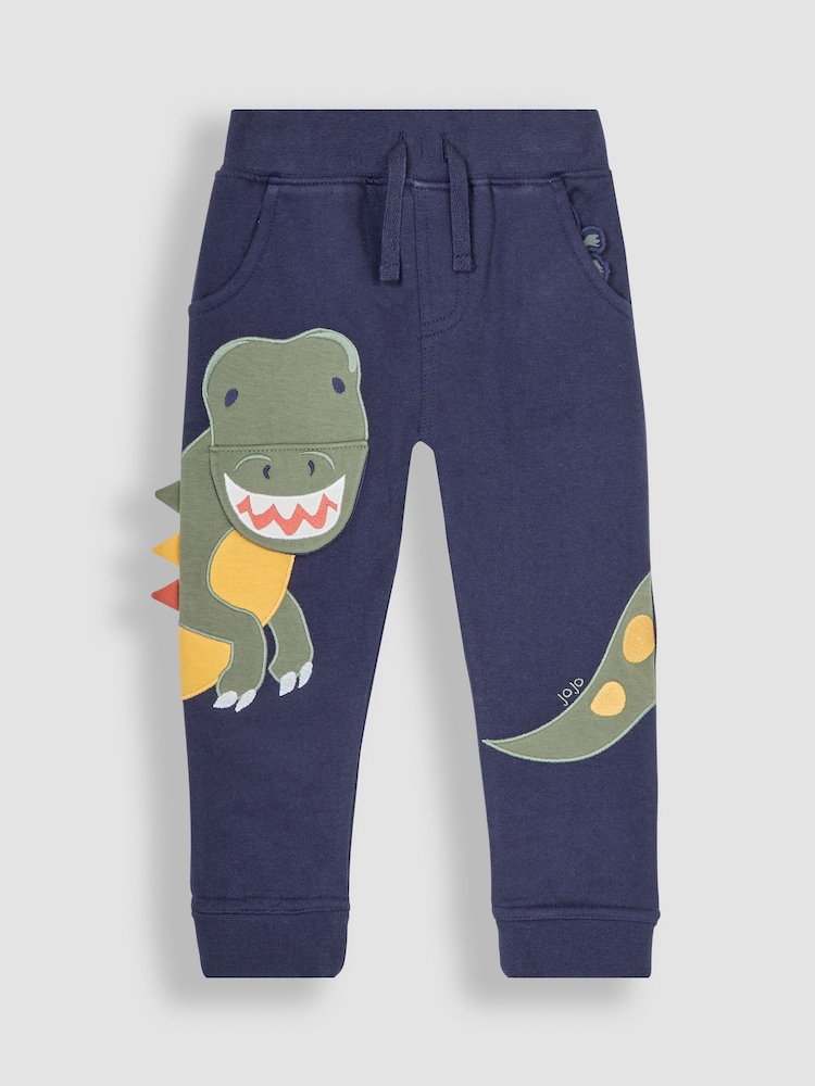 JoJo Maman Bébé Navy Blue TRex Appliqué Pet in Pocket Joggers - Image 1 of 4