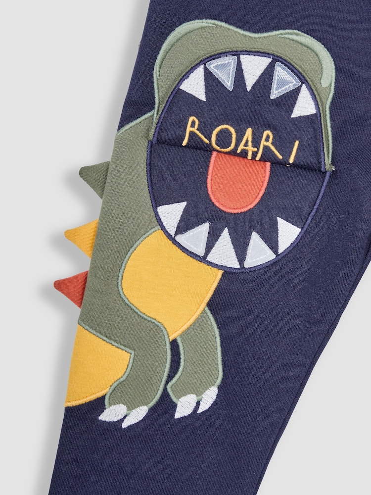 JoJo Maman Bébé Navy Blue TRex Appliqué Pet in Pocket Joggers - Image 4 of 4