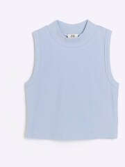 River Island Blue Girls High Neck Rib Tank - Image 1 of 3