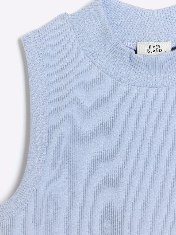River Island Blue Girls High Neck Rib Tank - Image 2 of 3
