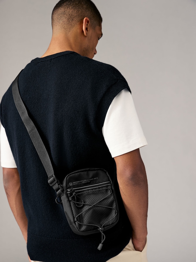 Black Nylon Bungee Cord Cross-Body Bag - Image 1 of 7