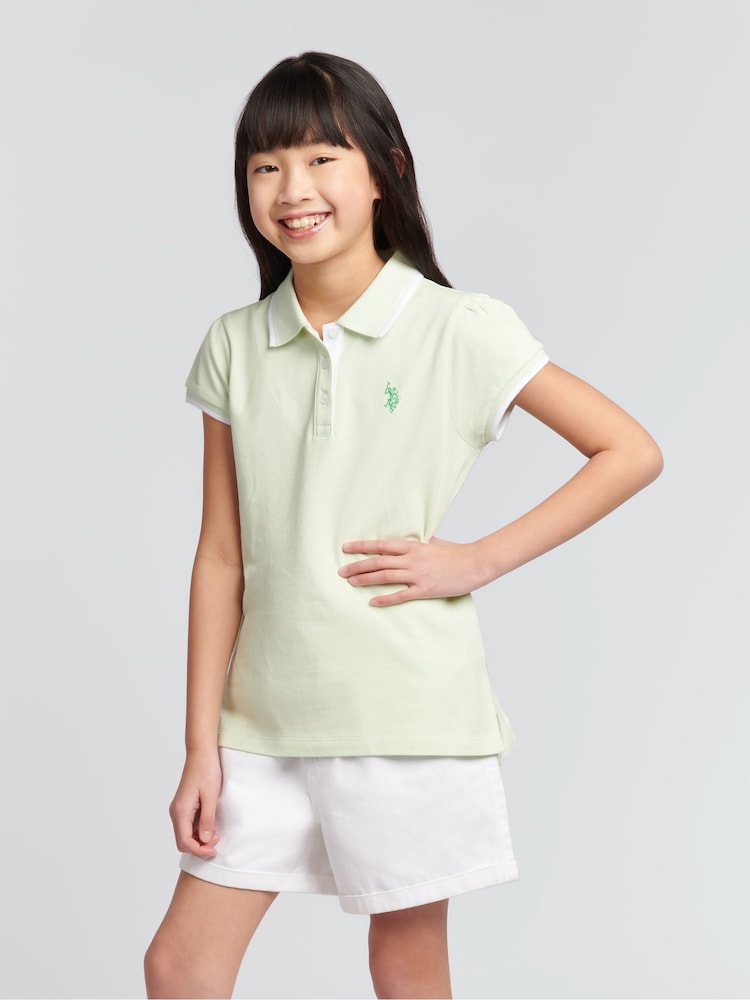 Verde - U.S. Polo Assn. Polo de algodón 100% con mangas casquillo para niña - Imagen 1 de 6