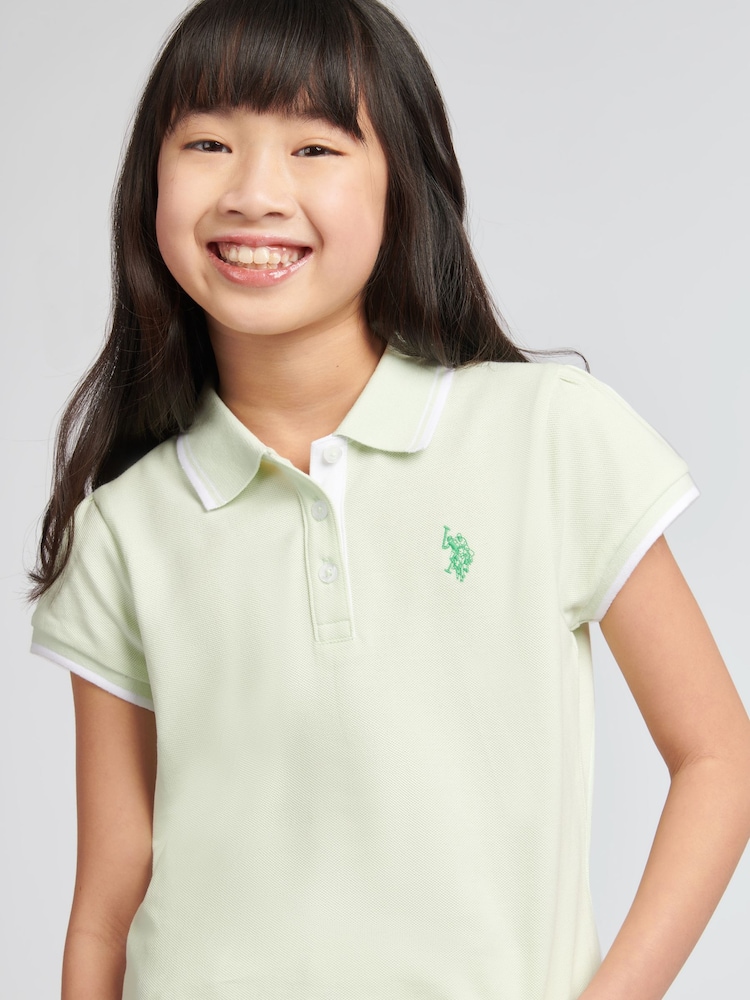 U.S. Polo Assn. Green Cap Sleeve Girls 100% Cotton Polo Shirt - Image 4 of 6