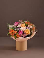 Peach Pink Rose and Dianthus Fresh Flower Bouquet in Hatbox - Image 1 of 4