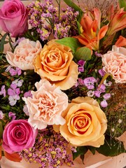 Peach Pink Rose and Dianthus Fresh Flower Bouquet in Hatbox - Image 2 of 4