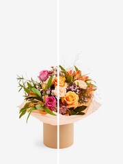Peach Pink Rose and Dianthus Fresh Flower Bouquet in Hatbox - Image 3 of 4