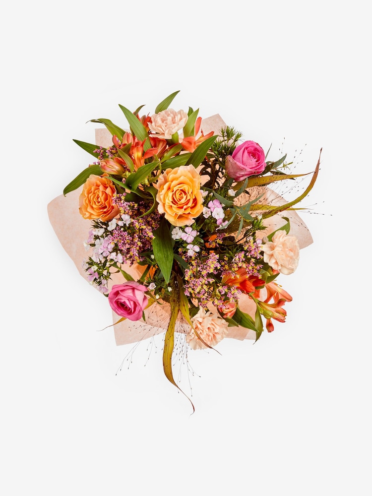 Peach Pink Rose and Dianthus Fresh Flower Bouquet in Hatbox - Image 4 of 4
