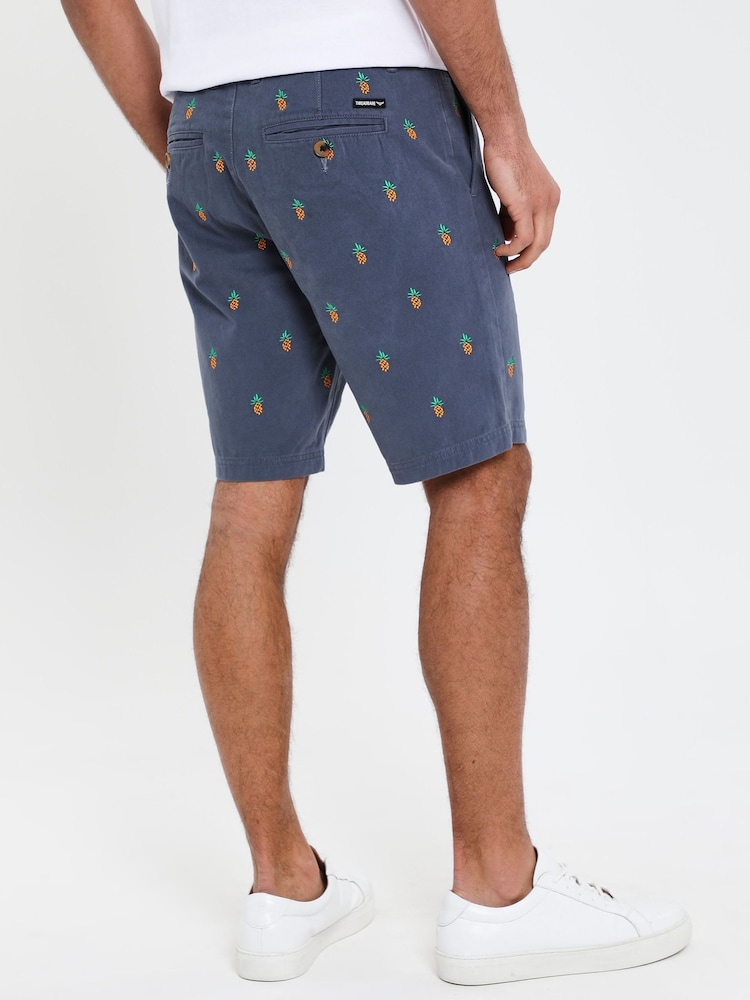 Threadbare Blue 100% Cotton Embroidered Chino Shorts - Image 2 of 4