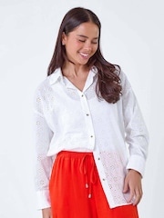Roman White 100% Cotton Broderie Button Blouse - Image 1 of 5