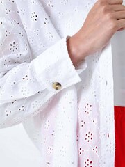 Roman White 100% Cotton Broderie Button Blouse - Image 5 of 5