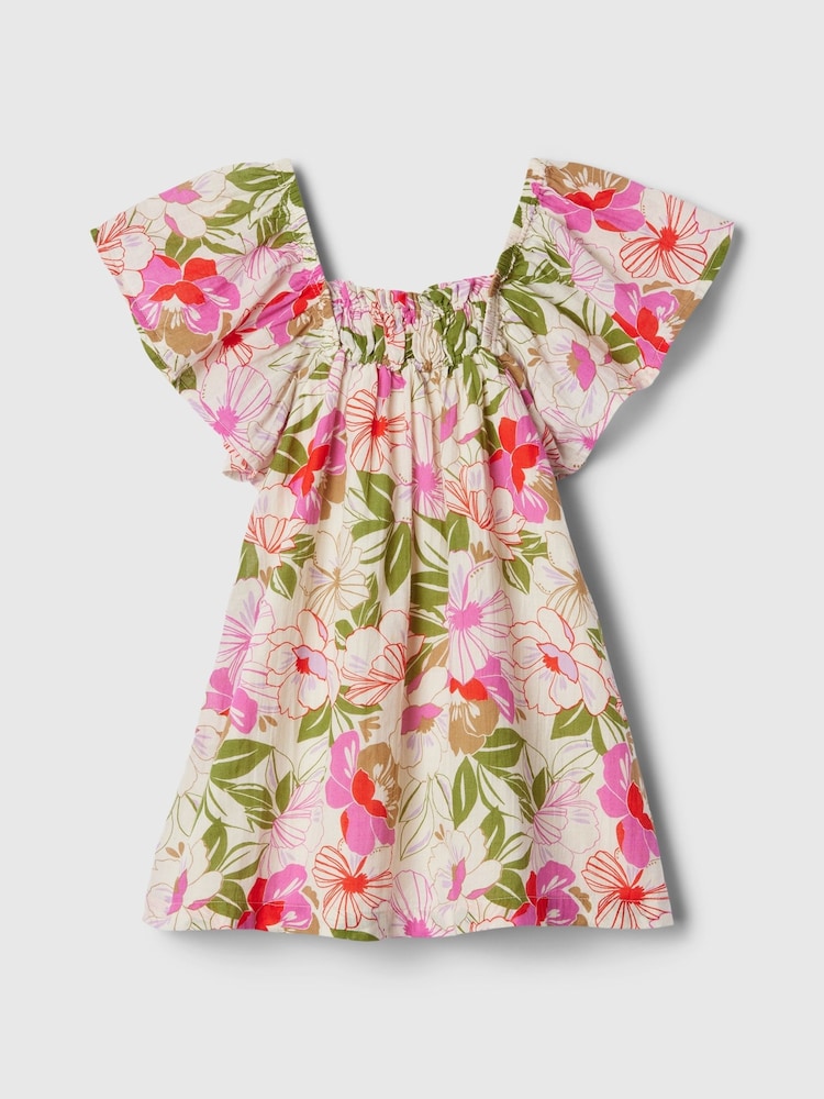 Gap Neutral Floral Smocked Print Flutter Sleeve Dress (12mths-5yrs) - Image 1 of 3 Gap Neutral Floral Smocked Print Flutter Sleeve Dress (12mths-5yrs) - Image 1 of 3