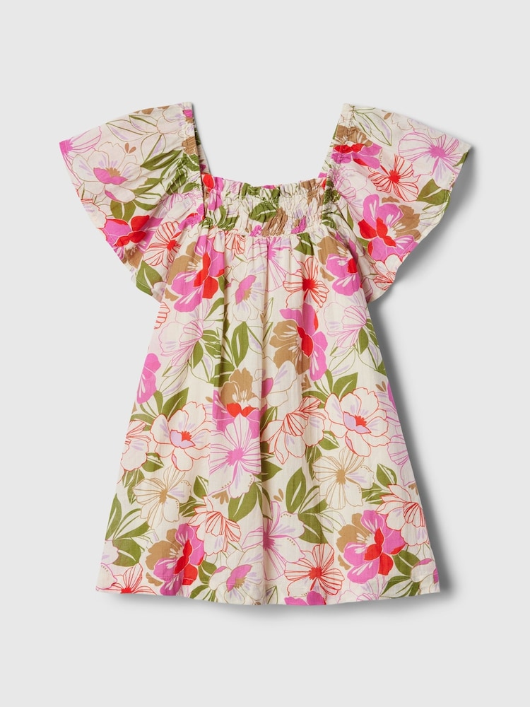 Gap Neutral Floral Smocked Print Flutter Sleeve Dress (12mths-5yrs) - Image 2 of 3 Gap Neutral Floral Smocked Print Flutter Sleeve Dress (12mths-5yrs) - Image 2 of 3