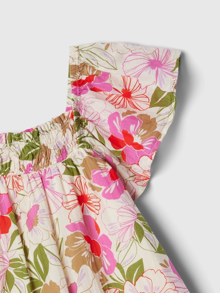 Gap Neutral Floral Smocked Print Flutter Sleeve Dress (12mths-5yrs) - Image 3 of 3 Gap Neutral Floral Smocked Print Flutter Sleeve Dress (12mths-5yrs) - Image 3 of 3