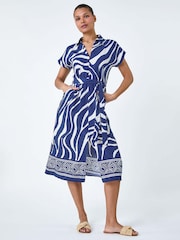 Roman Blue Border Print Pocket Midi Dress - Image 2 of 5