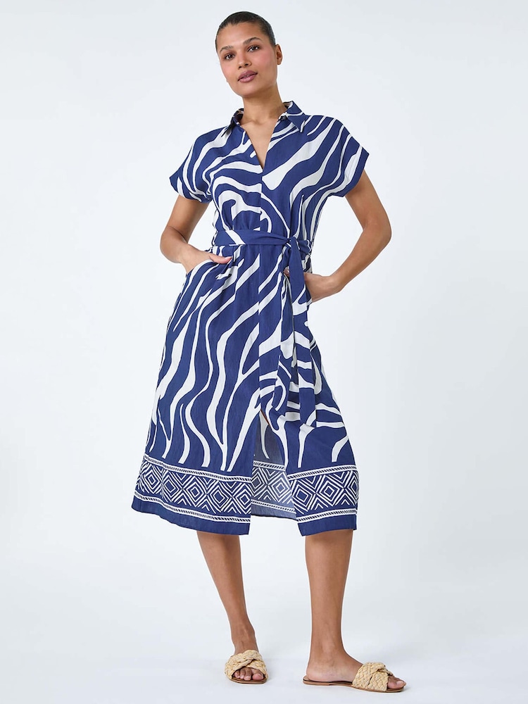 Roman Blue Border Print Pocket Midi Dress - Image 2 of 5