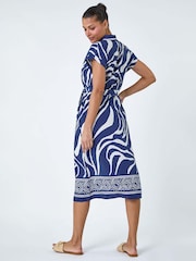 Roman Blue Border Print Pocket Midi Dress - Image 3 of 5