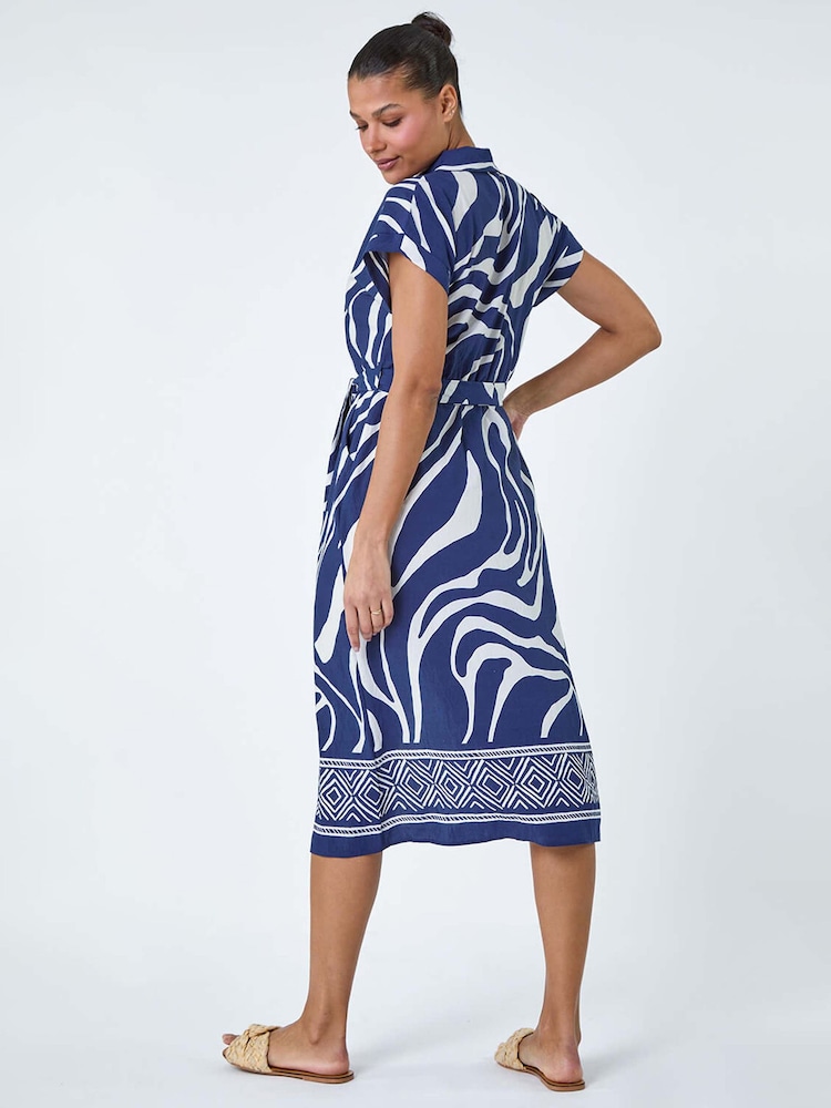 Roman Blue Border Print Pocket Midi Dress - Image 3 of 5