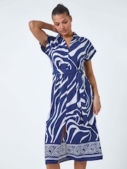 Roman Blue Border Print Pocket Midi Dress - Image 4 of 5