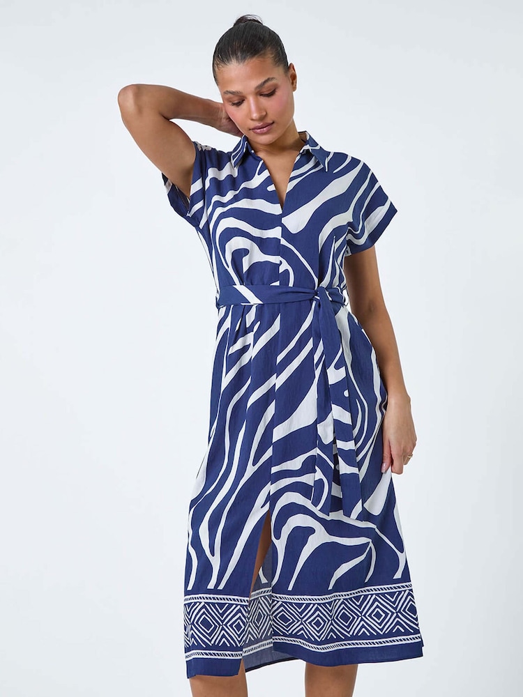 Roman Blue Border Print Pocket Midi Dress - Image 4 of 5