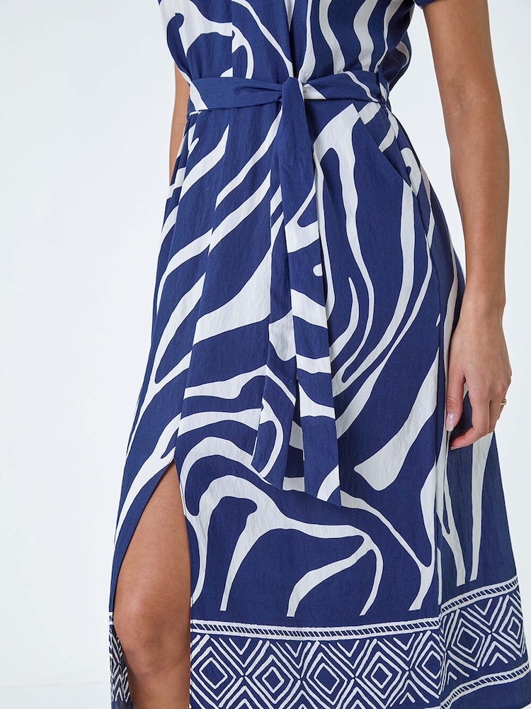 Roman Blue Border Print Pocket Midi Dress - Image 5 of 5