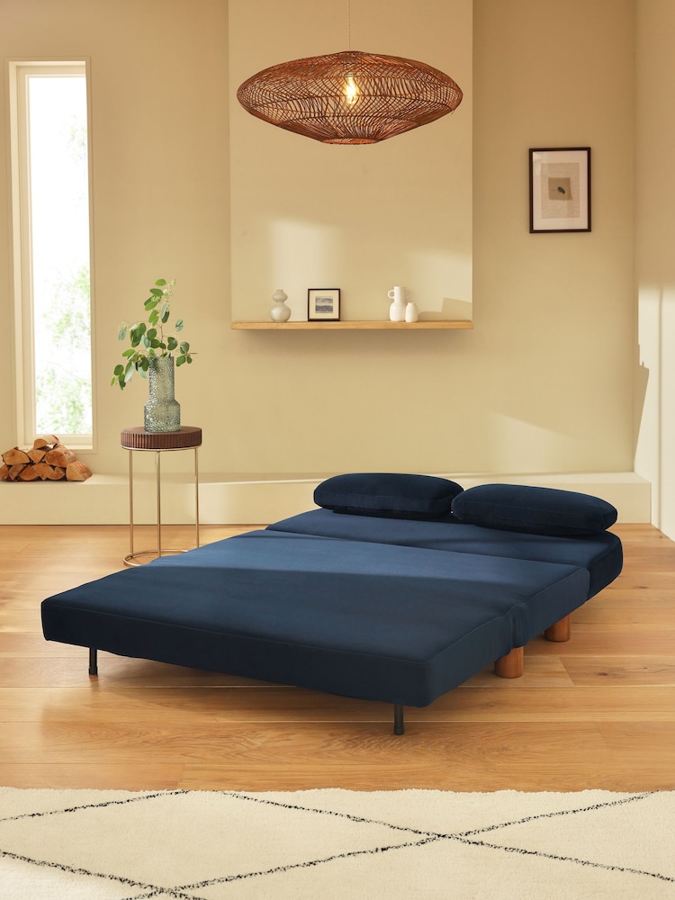 Soft Velvet Navy Blue Palma Double Sofa Bed - Image 2 of 4