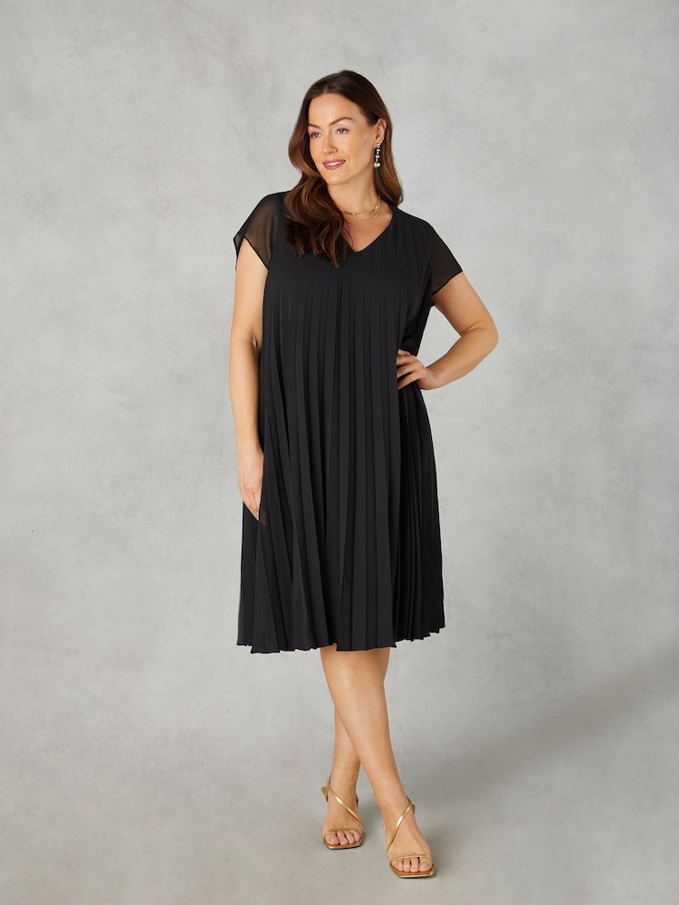 Live Unlimited Black Curve Petite Chiffon Pleated Midi Dress - Image 1 of 3