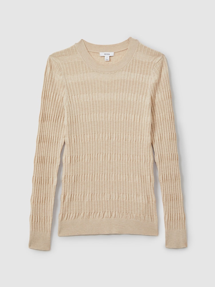 Reiss Stone Lily Ribbed Crew Neck Top - Image 2 of 5