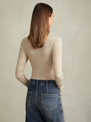 Reiss Stone Lily Ribbed Crew Neck Top - Image 4 of 5