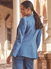 Sosandar Blue Ruched Sleeve Denim Blazer - Image 3 of 5